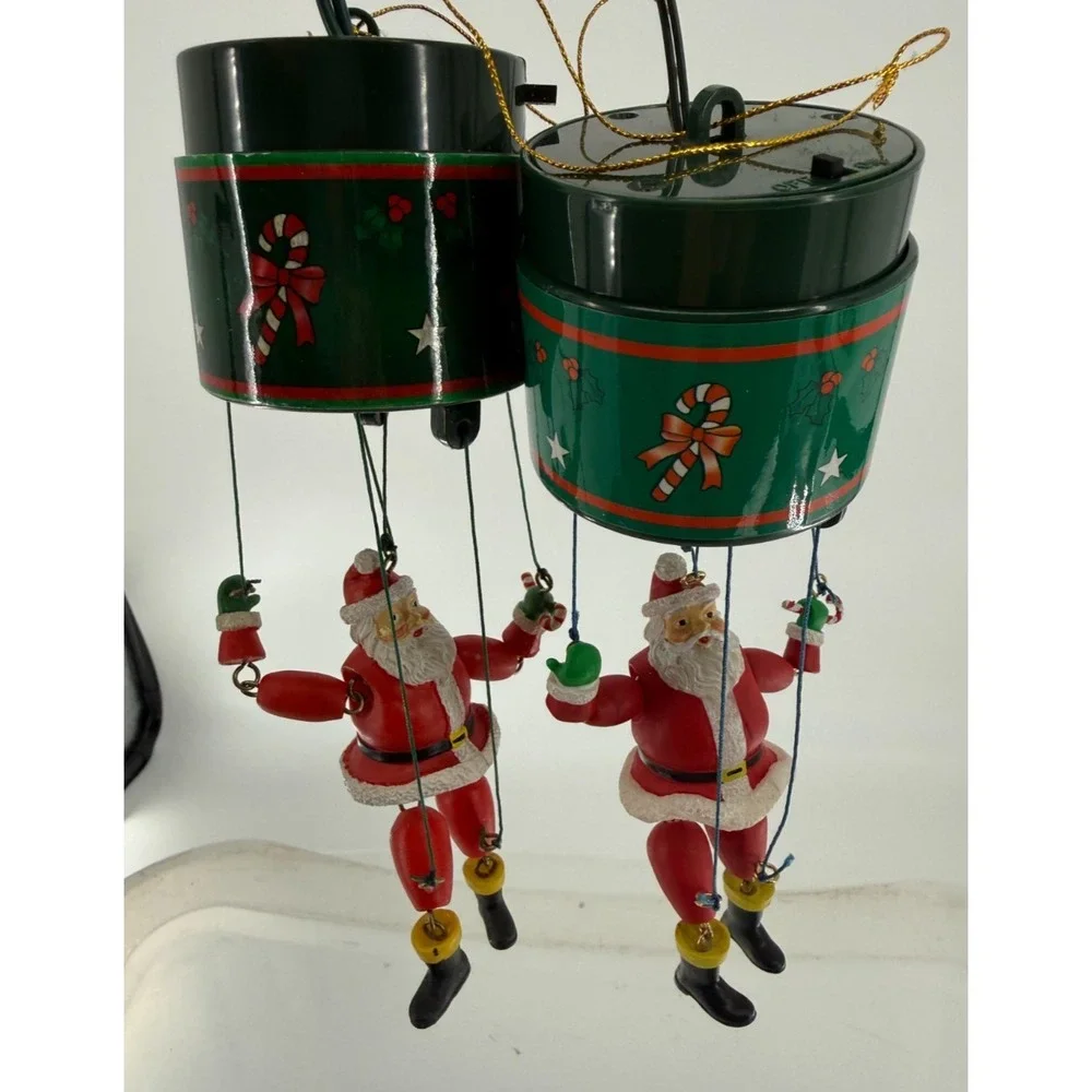Santa's Action World Merry Marionettes Animated Santa Christmas Ornament Lot 2